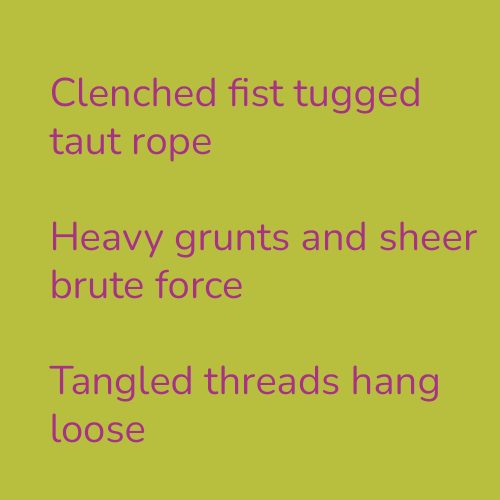 Clenched fist tugged taut rope