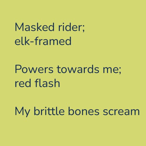 Masked rider; elk-framed